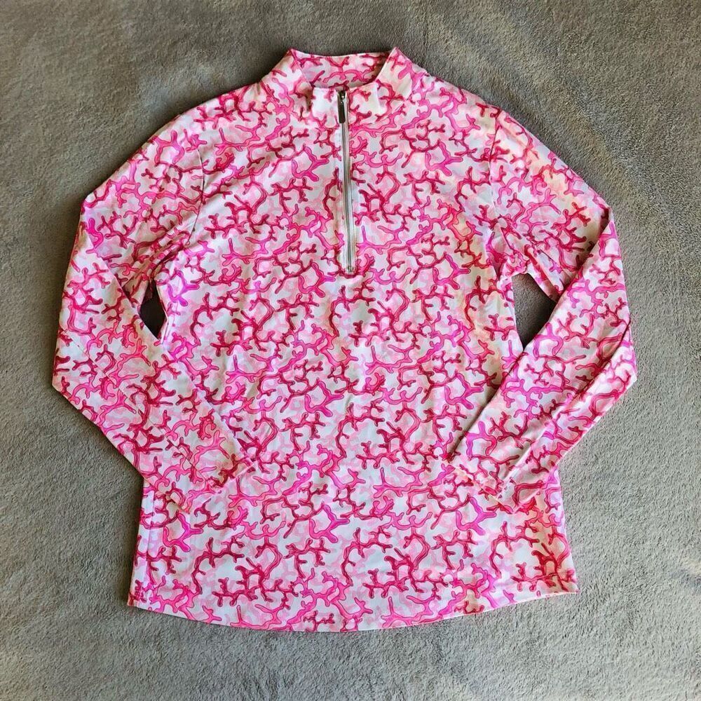 NWOT Anthony’s Resort Wear Pink Coral Cooling UPF50+ Zip Mock long sleeved Top